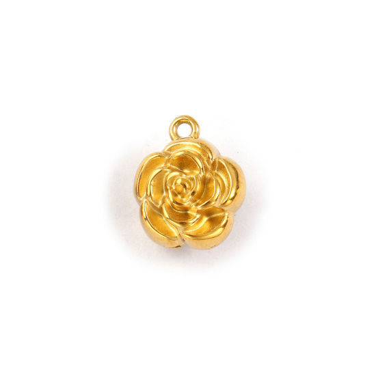 Picture of 2 PCs Eco-friendly PVD Vacuum Plating 304 Stainless Steel Charms 18K Real Gold Plated Flower Double Sided 14mm x 12mm