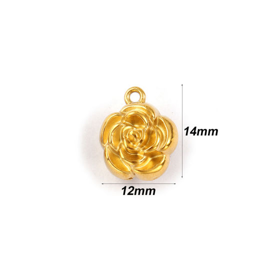 Picture of 2 PCs Eco-friendly PVD Vacuum Plating 304 Stainless Steel Charms 18K Real Gold Plated Flower Double Sided 14mm x 12mm