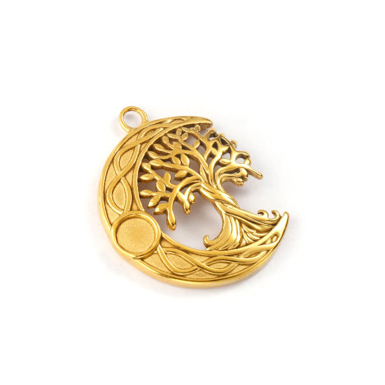Изображение 1 Piece Eco-friendly PVD Vacuum Plating 304 Stainless Steel Galaxy Pendants 18K Real Gold Plated Half Moon Tree of Life Cabochon Settings (Fits 8mm Dia.) 4.5cm x 3.5cm