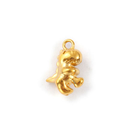 Image de 2 Pcs Breloques en 304 Acier Inoxydable Imperméable Anti-ternissement Hypoallergénique Revêtement sous Vide PVD Respectueux de l'Environnement Plaqué Or Véritable 18K Dinosaures 3D 17.5mm x 12mm