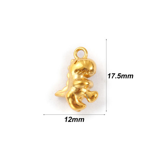 Picture of 2 PCs Eco-friendly PVD Vacuum Plating 304 Stainless Steel Charms 18K Real Gold Plated Dinosaur Animal 3D 17.5mm x 12mm