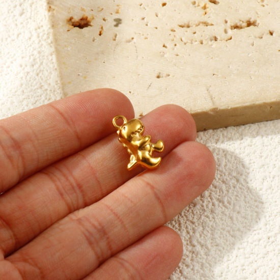Picture of 2 PCs Eco-friendly PVD Vacuum Plating 304 Stainless Steel Charms 18K Real Gold Plated Dinosaur Animal 3D 17.5mm x 12mm