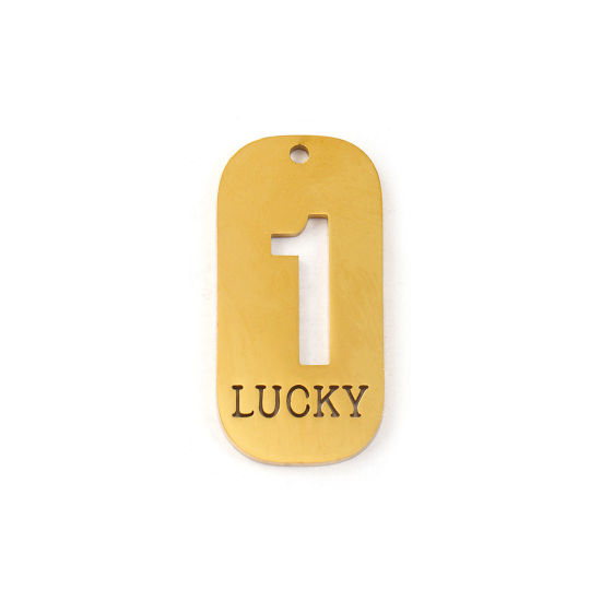 Picture of 2 PCs Eco-friendly PVD Vacuum Plating 304 Stainless Steel Pendants 18K Real Gold Plated Rectangle Lucky Number Message " 1 " Mirror Polishing 3.5cm x 1.7cm