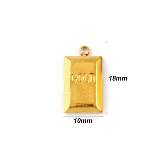 Immagine di 2 Pz Placcatura Sottovuoto Ecologica 304 Acciaio Inossidabile Ciondoli Placcato Oro 18K Mattonella Messaggio " GOLD " 18mm x 10mm