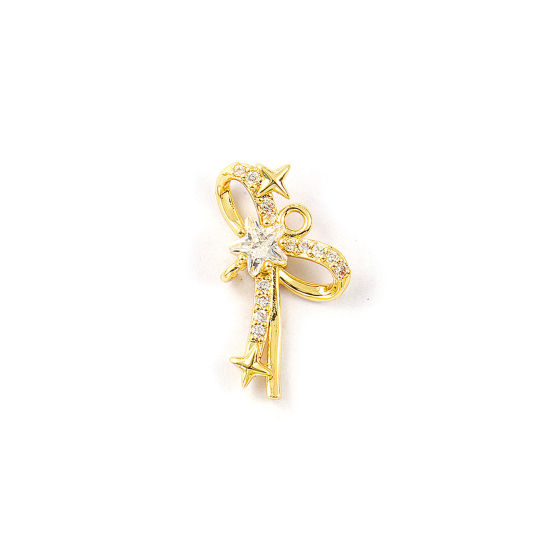 Изображение 2 PCs Brass Christmas Charms 18K Gold Plated Bowknot Micro Pave Clear Cubic Zirconia 18mm x 16mm