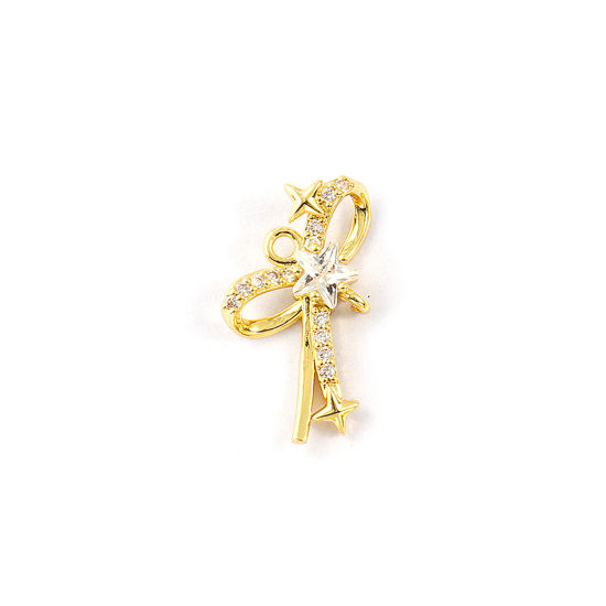 Изображение 2 PCs Brass Christmas Charms 18K Gold Plated Bowknot Micro Pave Clear Cubic Zirconia 18mm x 16mm