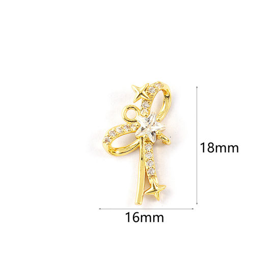 Изображение 2 PCs Brass Christmas Charms 18K Gold Plated Bowknot Micro Pave Clear Cubic Zirconia 18mm x 16mm