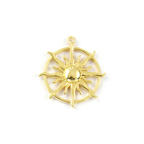 Изображение 2 PCs Brass Galaxy Charms 18K Gold Plated Sun Hollow 27mm x 25mm