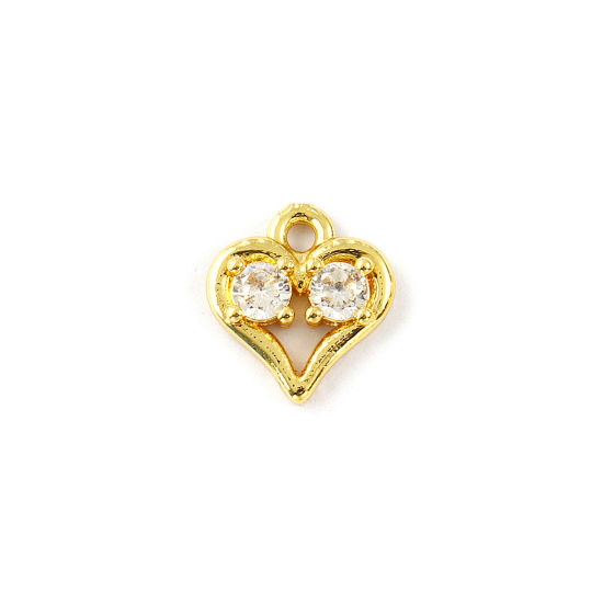 Изображение 2 PCs Brass Valentine's Day Charms 18K Gold Plated Heart Hollow Clear Cubic Zirconia 11mm x 10mm