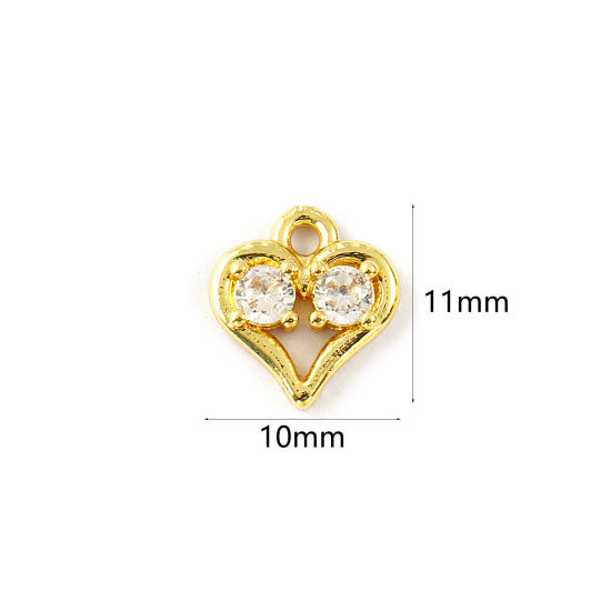 Изображение 2 PCs Brass Valentine's Day Charms 18K Gold Plated Heart Hollow Clear Cubic Zirconia 11mm x 10mm
