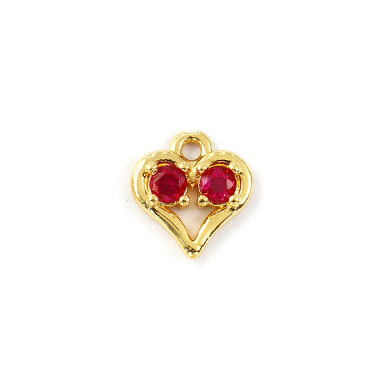 Изображение 2 PCs Brass Valentine's Day Charms 18K Gold Plated Heart Hollow Fuchsia Cubic Zirconia 11mm x 10mm