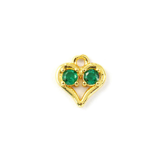 Изображение 2 PCs Brass Valentine's Day Charms 18K Gold Plated Heart Hollow Green Cubic Zirconia 11mm x 10mm