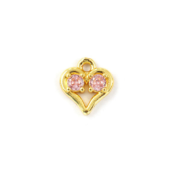 Изображение 2 PCs Brass Valentine's Day Charms 18K Gold Plated Heart Hollow Pink Cubic Zirconia 11mm x 10mm