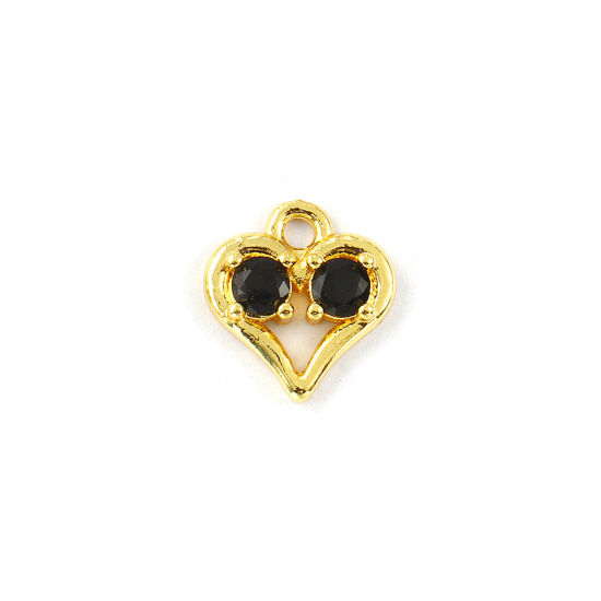 Изображение 2 PCs Brass Valentine's Day Charms 18K Gold Plated Heart Hollow Black Cubic Zirconia 11mm x 10mm
