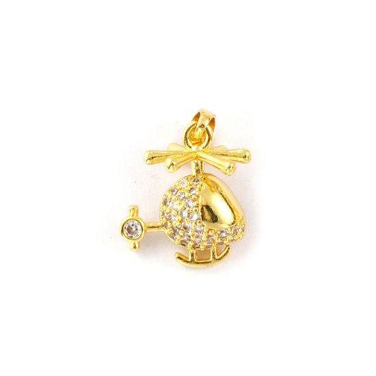 Изображение 2 PCs Eco-friendly Brass Transport Charm Pendant 18K Real Gold Plated Helicopter Micro Pave Clear Cubic Zirconia 20mm x 14mm