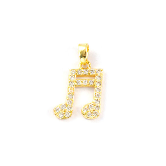 Immagine di 2 PCs Eco-friendly Brass Music Charm Pendant 18K Real Gold Plated Musical Note Micro Pave Clear Cubic Zirconia 21mm x 13mm