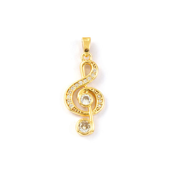 Immagine di 2 PCs Eco-friendly Brass Music Pendants 18K Real Gold Plated Musical Note Micro Pave Clear Cubic Zirconia 3cm x 1.2cm