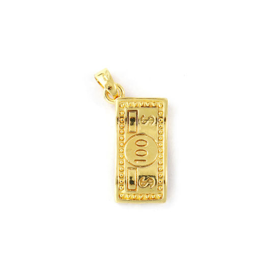 2 PCs Eco-friendly Brass Charm Pendant 18K Real Gold Plated US Dollar 26mm x 12mm の画像