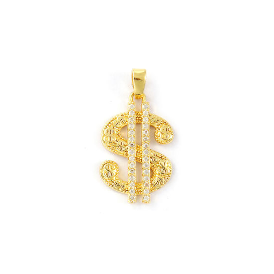 2 PCs Eco-friendly Brass Charm Pendant 18K Real Gold Plated Dollar Symbol 26mm x 14mm の画像