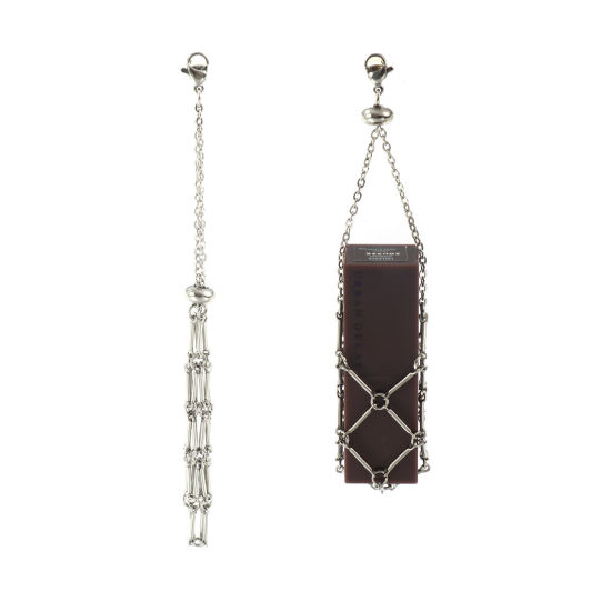 Picture of 1 Piece Eco-friendly 304 Stainless Steel Stylish Empty Stone Holder Cage Necklace Silver Tone Adjustable 12.5cm