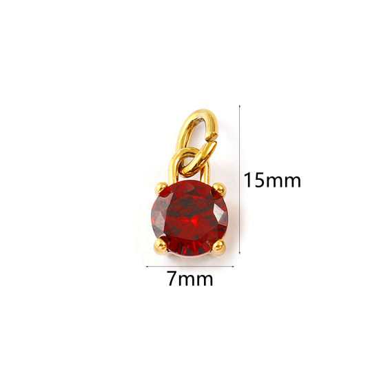 Изображение 2 ШТ Экологичное вакуумное PVD-покрытие 304 Нержавеющая Сталь январь Камень рождения Подвески 18K настоящее золото с покрытием Мини Вишневый Цвет Искусственный Циркон 15мм x 7мм