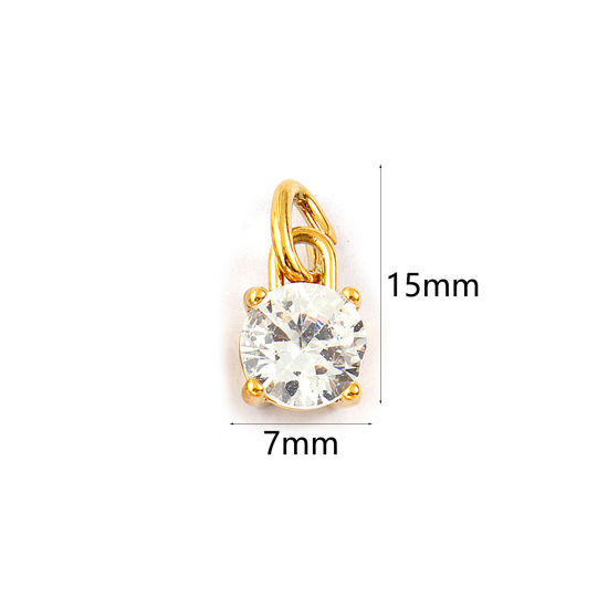 Изображение 2 ШТ Экологичное вакуумное PVD-покрытие 304 Нержавеющая Сталь апрель Камень рождения Подвески 18K настоящее золото с покрытием Мини Прозрачный Искусственный Циркон 15мм x 7мм