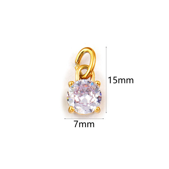 Изображение 2 ШТ Экологичное вакуумное PVD-покрытие 304 Нержавеющая Сталь Июнь Камень рождения Подвески 18K настоящее золото с покрытием Мини Лиловый Искусственный Циркон 15мм x 7мм