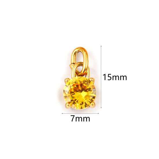Изображение 2 ШТ Экологичное вакуумное PVD-покрытие 304 Нержавеющая Сталь ноябрь Камень рождения Подвески 18K настоящее золото с покрытием Мини Желтый Искусственный Циркон 15мм x 7мм