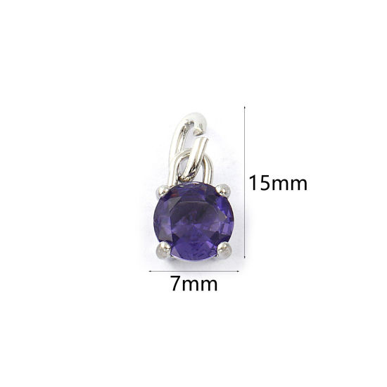 Immagine di 2 Pz Ecologico 304 Acciaio Inossidabile Febbraio Pietre Nascita Ciondoli Tono Argento Mini Viola Cubic Zirconiae 15mm x 7mm