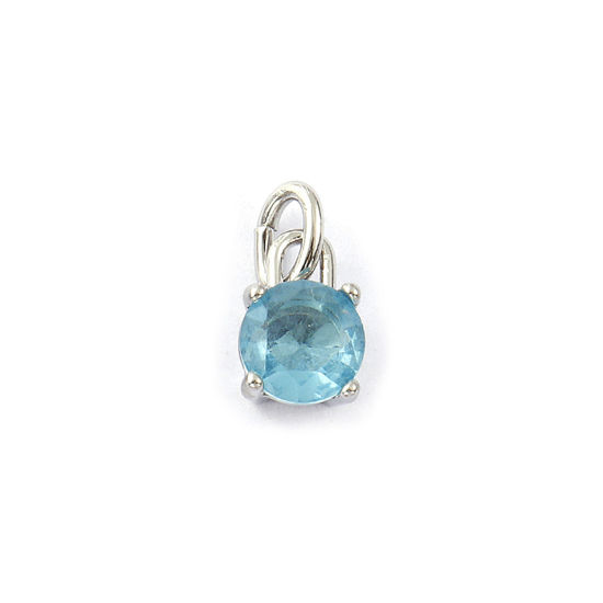 Immagine di 2 Pz Ecologico 304 Acciaio Inossidabile Marzo Pietre Nascita Ciondoli Tono Argento Mini Acqua Blu Cubic Zirconiae 15mm x 7mm
