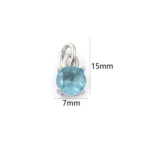 Immagine di 2 Pz Ecologico 304 Acciaio Inossidabile Marzo Pietre Nascita Ciondoli Tono Argento Mini Acqua Blu Cubic Zirconiae 15mm x 7mm