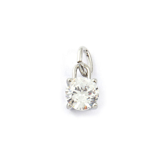 Immagine di 2 Pz Ecologico 304 Acciaio Inossidabile Aprile Pietre Nascita Ciondoli Tono Argento Mini Trasparente Cubic Zirconiae 15mm x 7mm