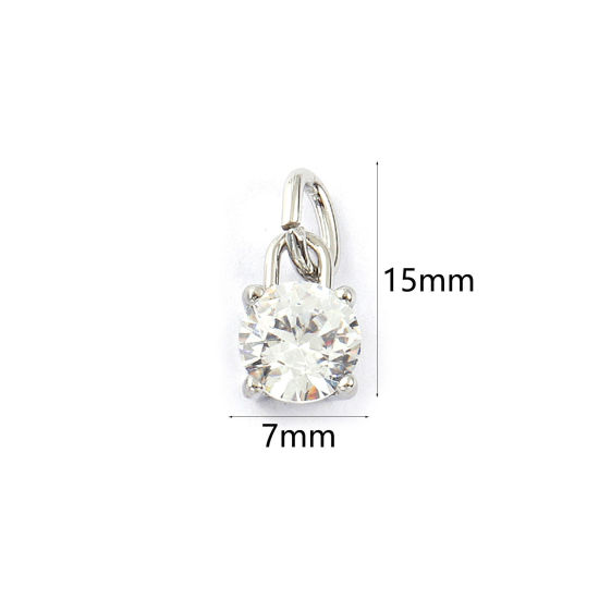 Immagine di 2 Pz Ecologico 304 Acciaio Inossidabile Aprile Pietre Nascita Ciondoli Tono Argento Mini Trasparente Cubic Zirconiae 15mm x 7mm