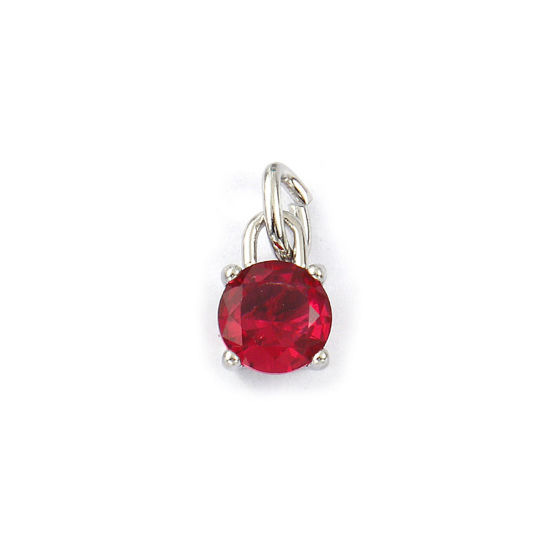 Immagine di 2 Pz Ecologico 304 Acciaio Inossidabile Luglio Pietre Nascita Ciondoli Tono Argento Mini Rosso Cubic Zirconiae 15mm x 7mm