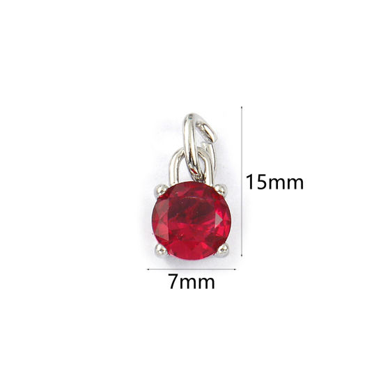 Immagine di 2 Pz Ecologico 304 Acciaio Inossidabile Luglio Pietre Nascita Ciondoli Tono Argento Mini Rosso Cubic Zirconiae 15mm x 7mm