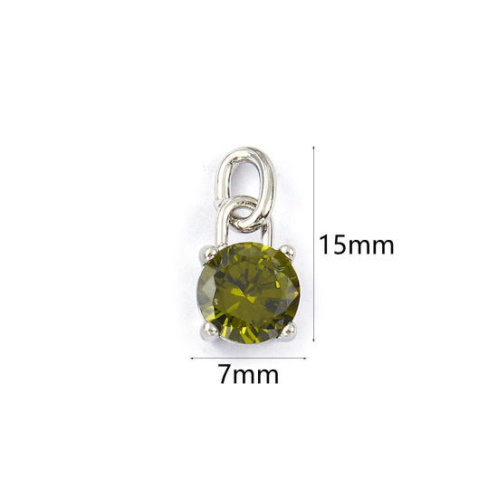 Immagine di 2 Pz Ecologico 304 Acciaio Inossidabile Agosto Pietre Nascita Ciondoli Tono Argento Mini Verde Oliva Cubic Zirconiae 15mm x 7mm