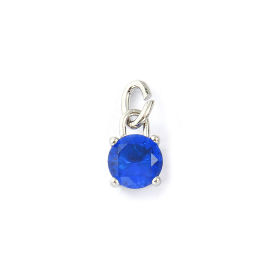 Immagine di 2 Pz Ecologico 304 Acciaio Inossidabile Settembre Pietre Nascita Ciondoli Tono Argento Mini Blu Marino Cubic Zirconiae 15mm x 7mm