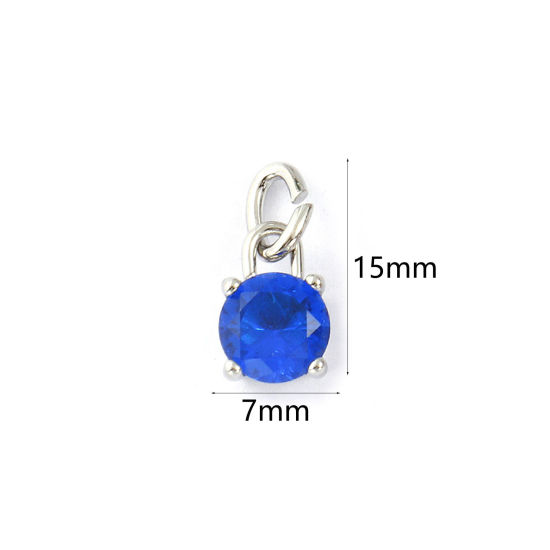 Immagine di 2 Pz Ecologico 304 Acciaio Inossidabile Settembre Pietre Nascita Ciondoli Tono Argento Mini Blu Marino Cubic Zirconiae 15mm x 7mm