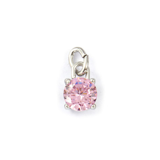Immagine di 2 Pz Ecologico 304 Acciaio Inossidabile Ottobre Pietre Nascita Ciondoli Tono Argento Mini Rosa Cubic Zirconiae 15mm x 7mm