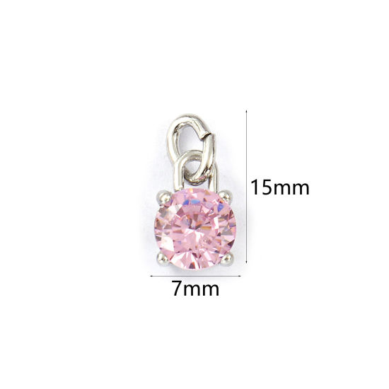 Immagine di 2 Pz Ecologico 304 Acciaio Inossidabile Ottobre Pietre Nascita Ciondoli Tono Argento Mini Rosa Cubic Zirconiae 15mm x 7mm
