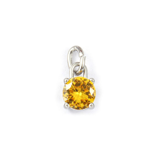 Immagine di 2 Pz Ecologico 304 Acciaio Inossidabile Novembre Pietre Nascita Ciondoli Tono Argento Mini Giallo Cubic Zirconiae 15mm x 7mm