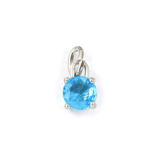 Immagine di 2 Pz Ecologico 304 Acciaio Inossidabile Dicembre Pietre Nascita Ciondoli Tono Argento Mini Lago Blu Cubic Zirconiae 15mm x 7mm