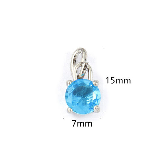 Immagine di 2 Pz Ecologico 304 Acciaio Inossidabile Dicembre Pietre Nascita Ciondoli Tono Argento Mini Lago Blu Cubic Zirconiae 15mm x 7mm