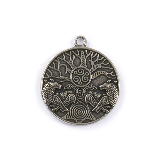 Immagine di 1 Pz Ecologico 304 Acciaio Inossidabile Stile Bohemien Ciondoli Pendenti Argento Antico Tondo Disco Animale Doppia Faccia 4.5cm x 3.9cm