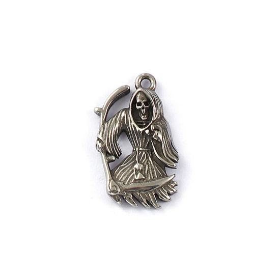 Immagine di 1 Pz Ecologico 304 Acciaio Inossidabile Halloween Ciondoli Argento Antico Morte 28mm x 18mm