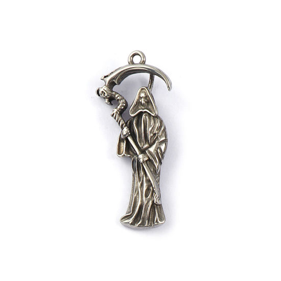 Immagine di 1 Pz Ecologico 304 Acciaio Inossidabile Halloween Ciondoli Pendenti Argento Antico Morte 4.9cm x 2.1cm