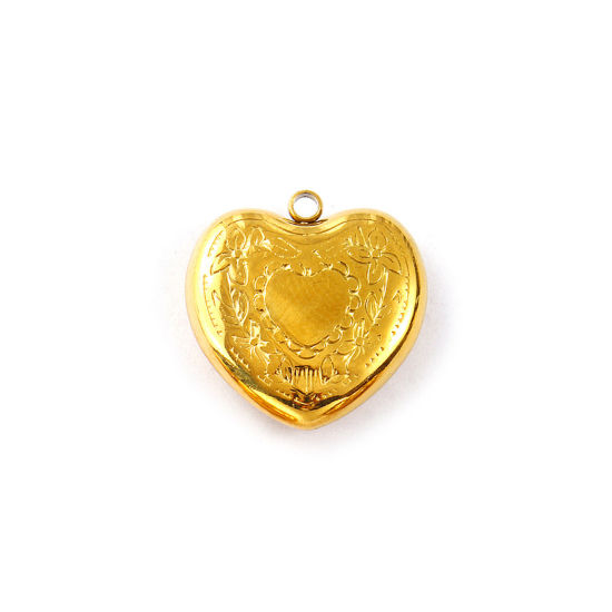 Immagine di 1 Pz Placcatura Sottovuoto PVD Ecologica 304 Acciaio Inossidabile San Valentino Ciondoli 18K Vero Oro Placcato Cuore Doppia Faccia 21mm x 20mm