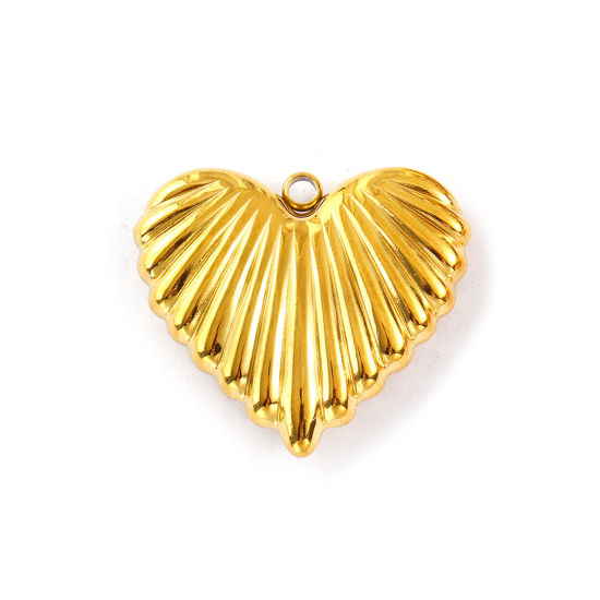 Immagine di 1 Pz Placcatura Sottovuoto PVD Ecologica 304 Acciaio Inossidabile San Valentino Ciondoli Pendenti 18K Vero Oro Placcato Cuore 3.2cm x 2.8cm