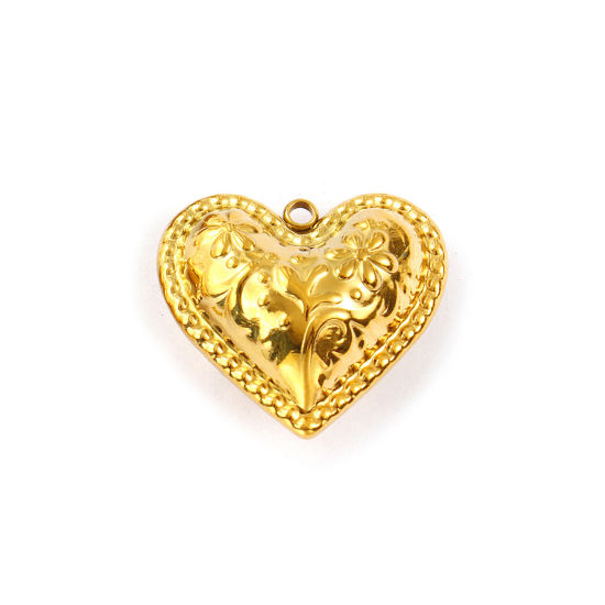 Immagine di 1 Pz Placcatura Sottovuoto PVD Ecologica 304 Acciaio Inossidabile San Valentino Ciondoli 18K Vero Oro Placcato Cuore Fiore 3D 27mm x 25mm