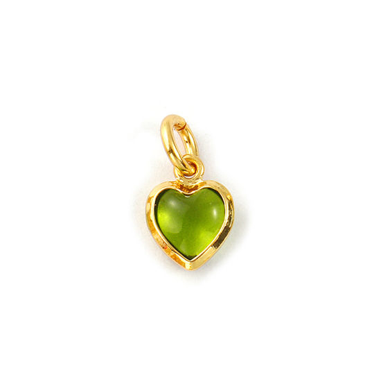 Изображение 2 PCs Eco-friendly Brass & Glass Valentine's Day Charms 18K Real Gold Plated Olive Green Heart Mini 12mm x 7mm